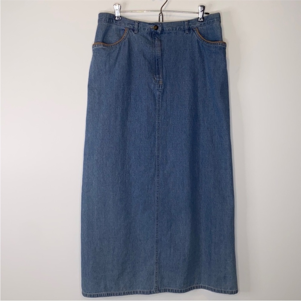 Vintage Liz Claiborne Crazy Horse Maxi Blue Denim Jean Skirt Size 12
